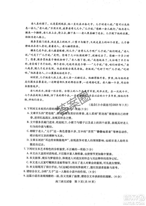 2025第十届湖北省高三4月调研模拟考试语文试卷答案
