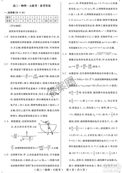 2025届H20高中联盟4月高三联考物理试卷答案