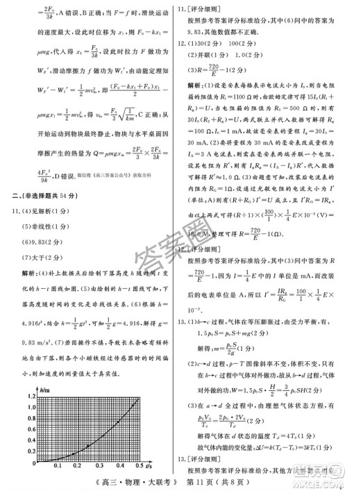 2025届H20高中联盟4月高三联考物理试卷答案