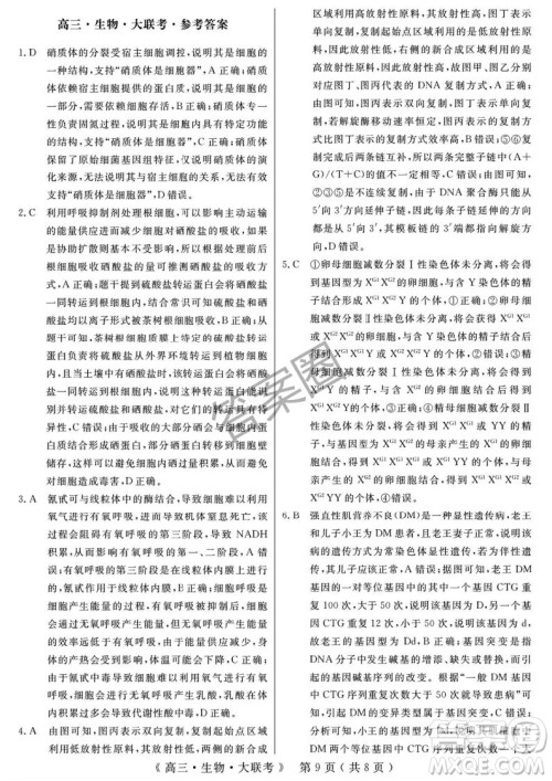 2025届H20高中联盟4月高三联考生物试卷答案