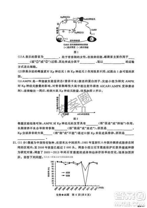 2025年4月青桐鸣大联考高三生物试卷答案 2025年4月青桐鸣大联考高三生物试卷答案