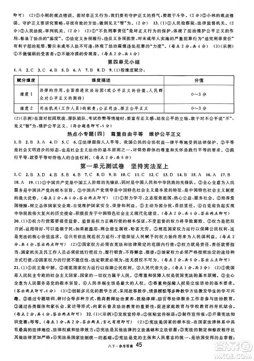 开明出版社2025年春名校课堂八年级道德与法治下册人教版四川专版答案
