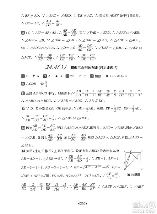 华东师范大学出版社2025年春华东师大版一课一练九年级数学下册华师版上海专版答案