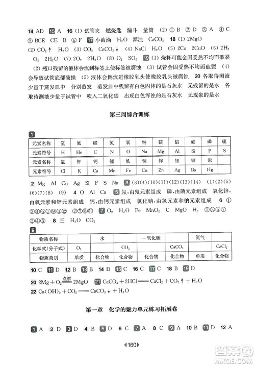 华东师范大学出版社2025年春华东师大版一课一练九年级化学下册华师版上海专版增强版答案