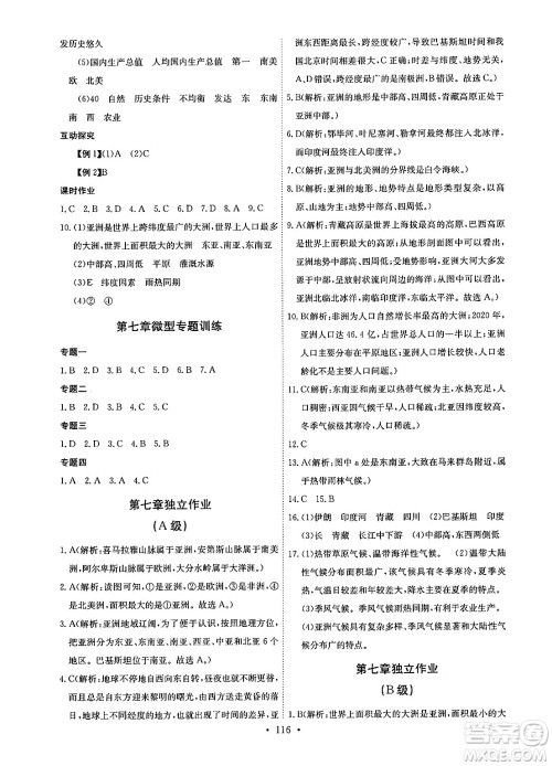 崇文书局2025年春长江全能学案同步练习册七年级地理下册人教版答案