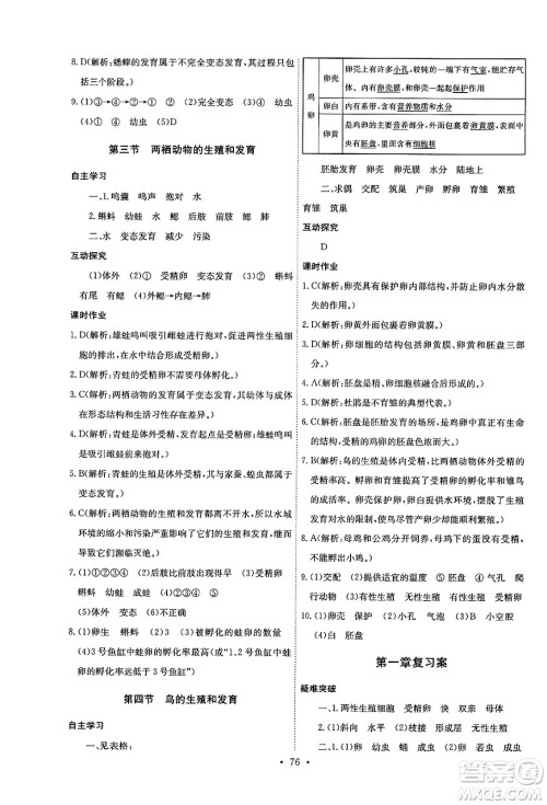 崇文书局2025年春长江全能学案同步练习册八年级生物学下册人教版答案 崇文书局2025年春长江全能学案同步练习册八年级生物学下册人教版答案