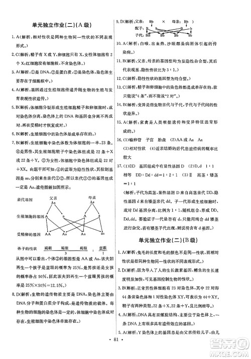 崇文书局2025年春长江全能学案同步练习册八年级生物学下册人教版答案 崇文书局2025年春长江全能学案同步练习册八年级生物学下册人教版答案