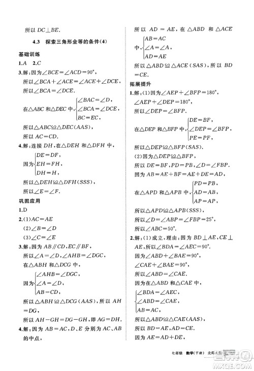 宁夏人民教育出版社2025年春学习之友七年级数学下册北师大版答案 宁夏人民教育出版社2025年春学习之友七年级数学下册北师大版答案