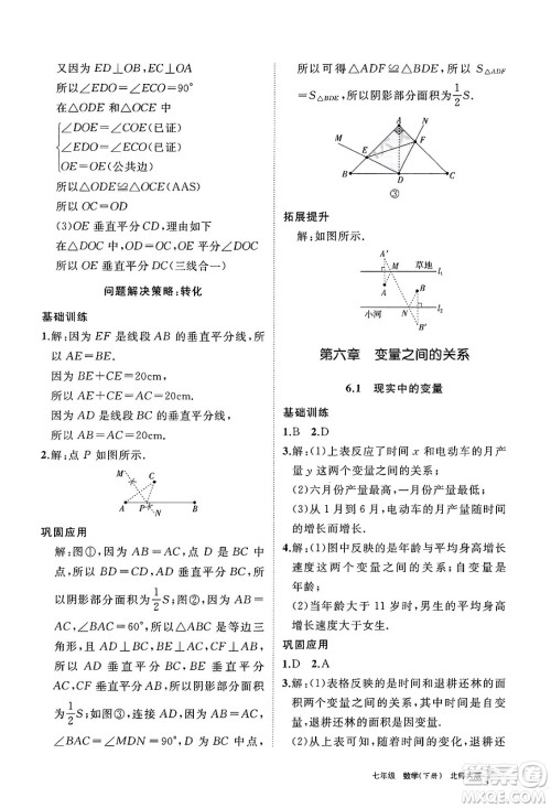 宁夏人民教育出版社2025年春学习之友七年级数学下册北师大版答案 宁夏人民教育出版社2025年春学习之友七年级数学下册北师大版答案