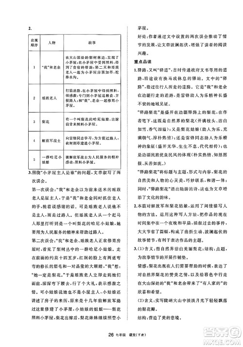 宁夏人民教育出版社2025年春学习之友七年级语文下册通用版答案