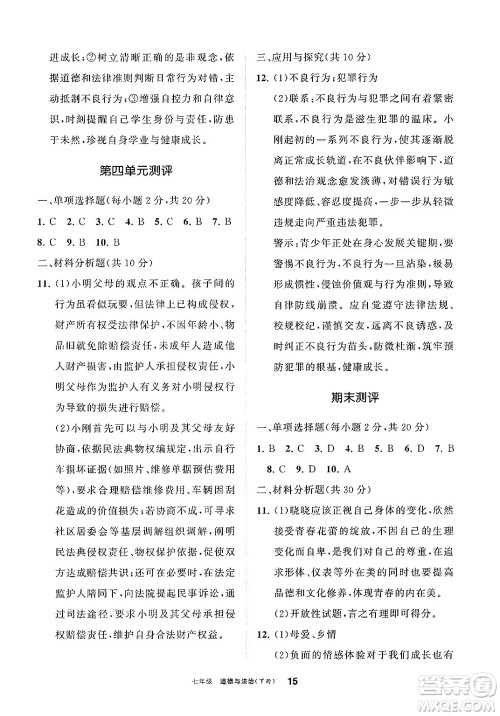 宁夏人民教育出版社2025年春学习之友七年级道德与法治下册通用版答案 宁夏人民教育出版社2025年春学习之友七年级道德与法治下册通用版答案