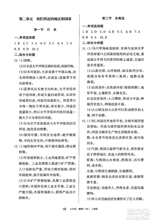 宁夏人民教育出版社2025年春学习之友七年级地理下册人教版答案 宁夏人民教育出版社2025年春学习之友七年级地理下册人教版答案