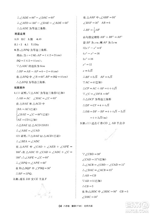宁夏人民教育出版社2025年春学习之友八年级数学下册北师大版答案 宁夏人民教育出版社2025年春学习之友八年级数学下册北师大版答案