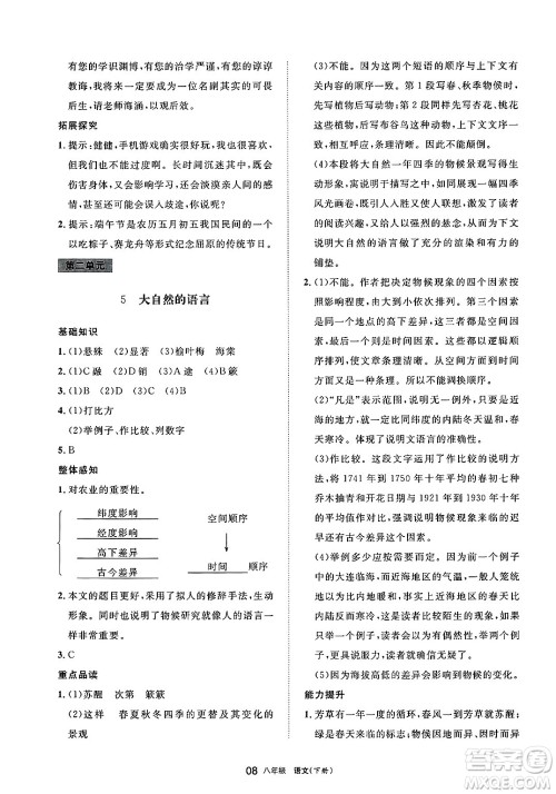 宁夏人民教育出版社2025年春学习之友八年级语文下册通用版答案