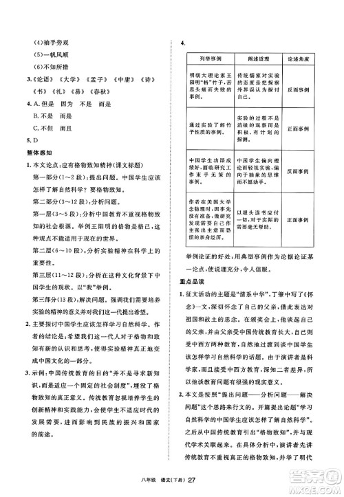 宁夏人民教育出版社2025年春学习之友八年级语文下册通用版答案