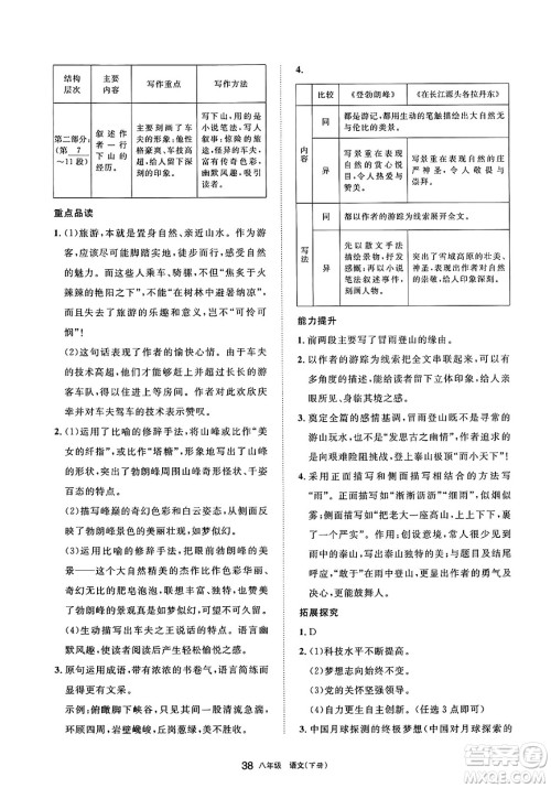 宁夏人民教育出版社2025年春学习之友八年级语文下册通用版答案