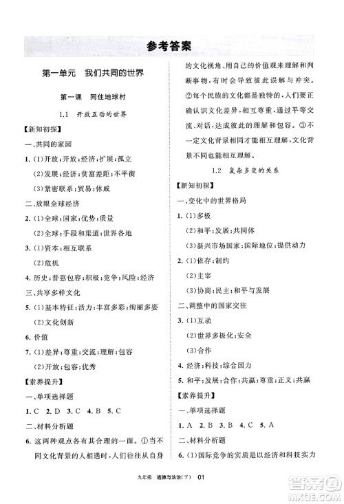 宁夏人民教育出版社2025年春学习之友九年级道德与法治下册通用版答案
