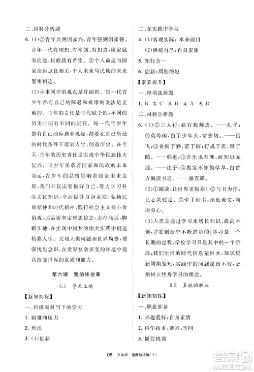 宁夏人民教育出版社2025年春学习之友九年级道德与法治下册通用版答案