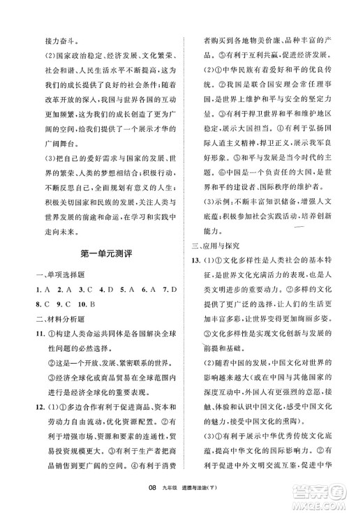 宁夏人民教育出版社2025年春学习之友九年级道德与法治下册通用版答案