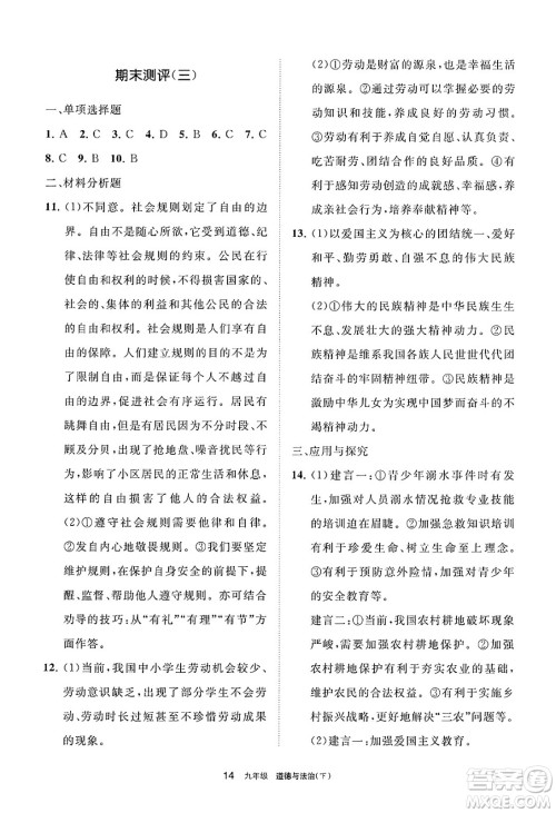 宁夏人民教育出版社2025年春学习之友九年级道德与法治下册通用版答案