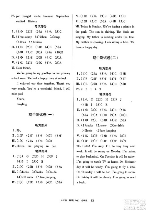 宁夏人民教育出版社2025年春学习之友六年级英语下册外研版三起点答案