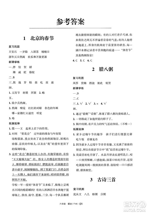宁夏人民教育出版社2025年春学习之友六年级语文下册通用版答案