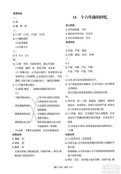 宁夏人民教育出版社2025年春学习之友六年级语文下册通用版答案