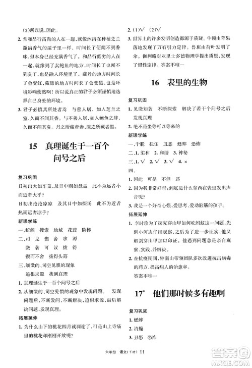 宁夏人民教育出版社2025年春学习之友六年级语文下册通用版答案