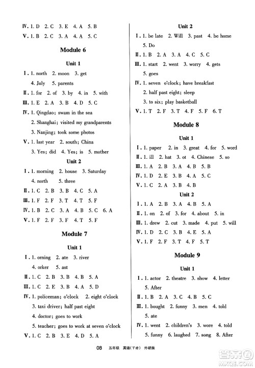 宁夏人民教育出版社2025年春学习之友五年级英语下册外研版三起点答案