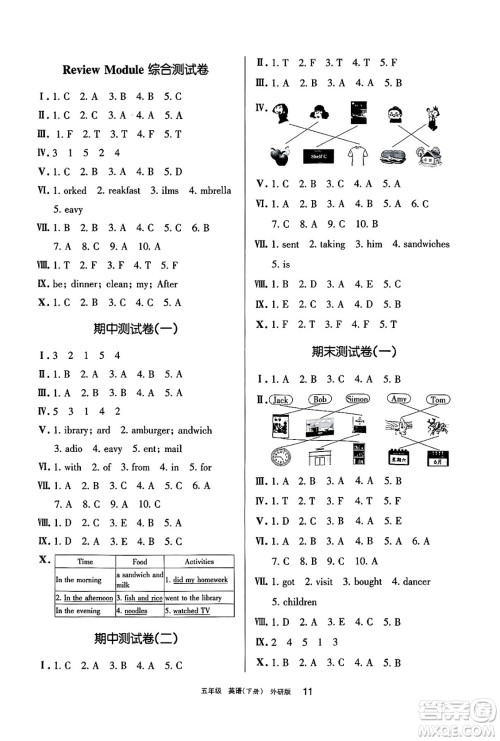 宁夏人民教育出版社2025年春学习之友五年级英语下册外研版三起点答案