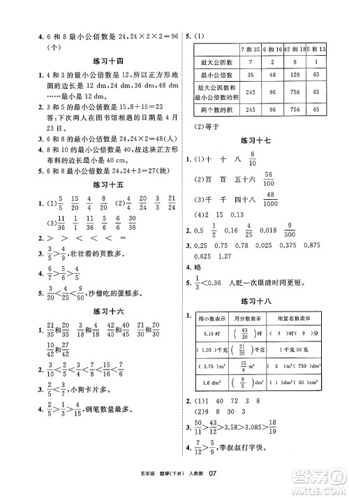 宁夏人民教育出版社2025年春学习之友五年级数学下册人教版答案