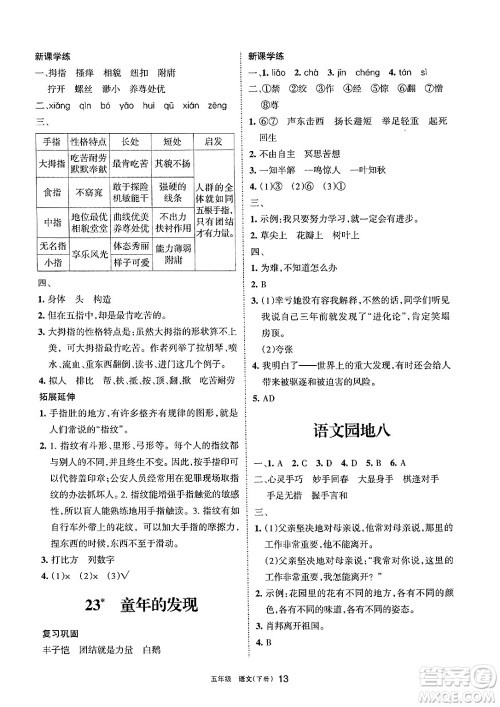 宁夏人民教育出版社2025年春学习之友五年级语文下册通用版答案 宁夏人民教育出版社2025年春学习之友五年级语文下册通用版答案