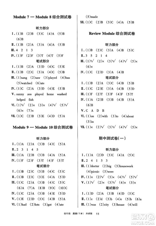 宁夏人民教育出版社2025年春学习之友四年级英语下册外研版三起点答案