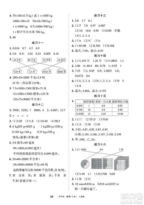 宁夏人民教育出版社2025年春学习之友四年级数学下册人教版答案