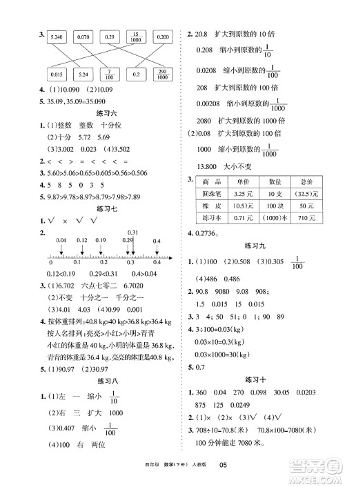 宁夏人民教育出版社2025年春学习之友四年级数学下册人教版答案