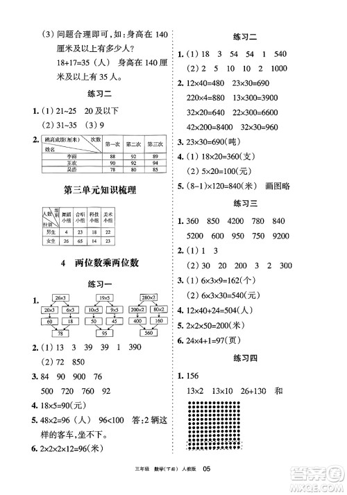 宁夏人民教育出版社2025年春学习之友三年级数学下册人教版答案