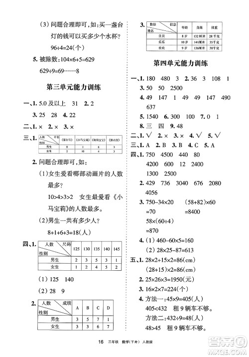 宁夏人民教育出版社2025年春学习之友三年级数学下册人教版答案