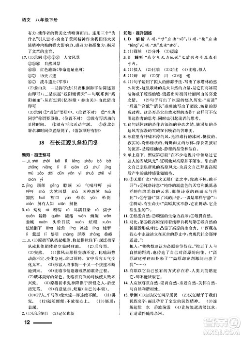 甘肃教育出版社2025年春配套综合练习八年级语文下册通用版答案