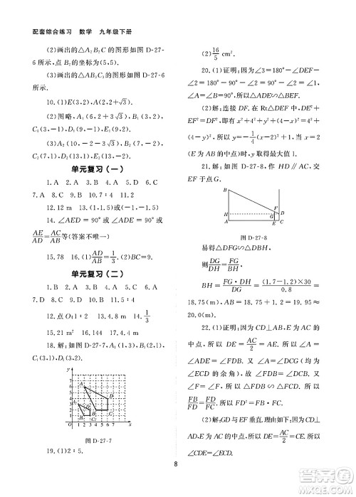 北京师范大学出版社2025年春配套综合练习九年级数学下册人教版答案
