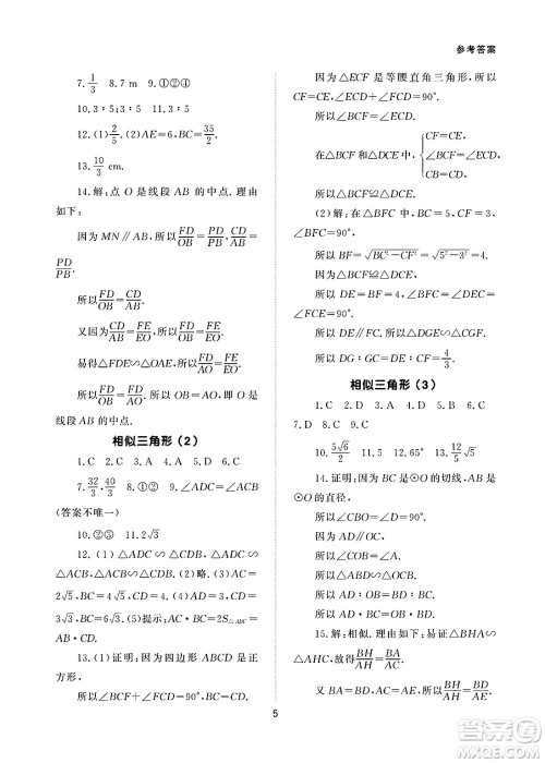 北京师范大学出版社2025年春配套综合练习九年级数学下册人教版答案