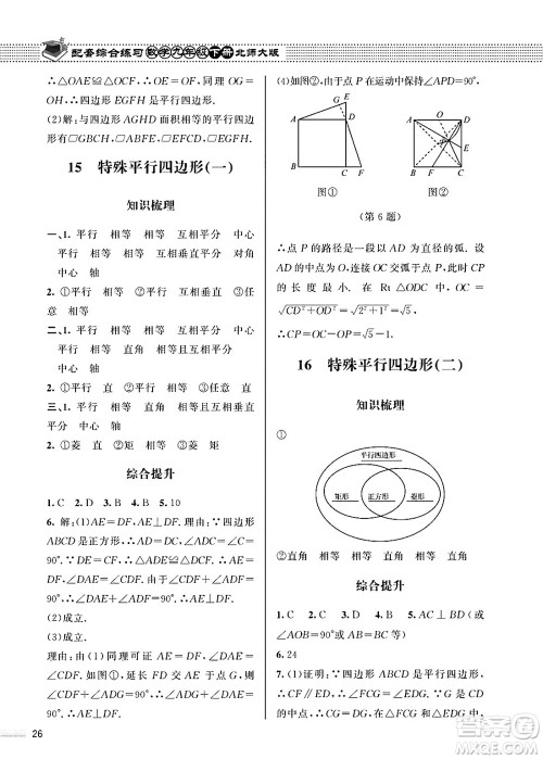 北京师范大学出版社2025年春配套综合练习九年级数学下册北师大版答案