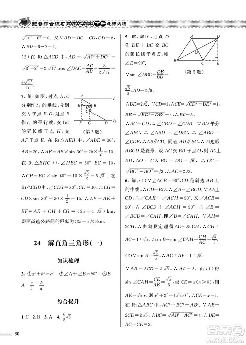北京师范大学出版社2025年春配套综合练习九年级数学下册北师大版答案