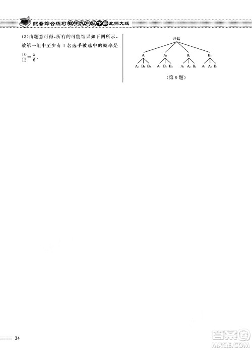 北京师范大学出版社2025年春配套综合练习九年级数学下册北师大版答案