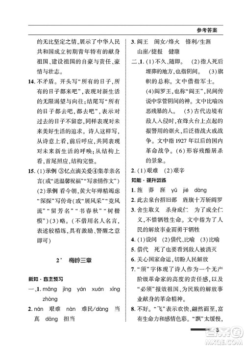 北京师范大学出版社2025年春配套综合练习九年级语文下册通用版答案