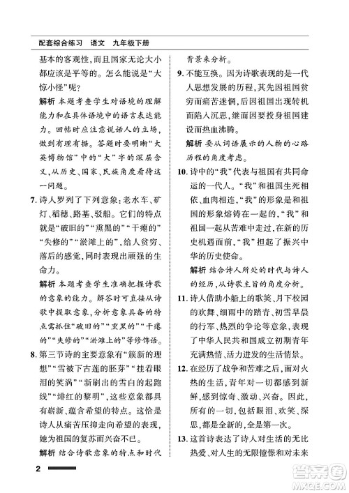 北京师范大学出版社2025年春配套综合练习九年级语文下册通用版答案