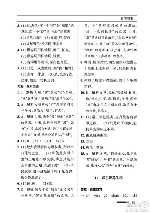 北京师范大学出版社2025年春配套综合练习九年级语文下册通用版答案
