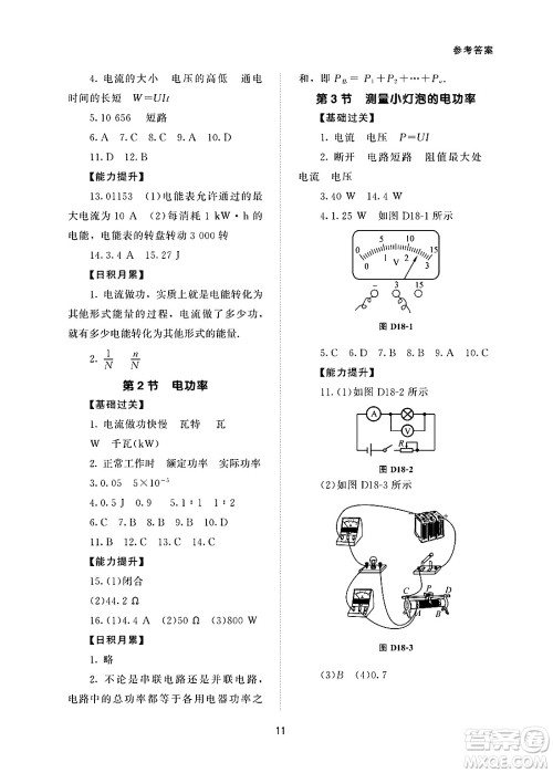 北京师范大学出版社2025年春配套综合练习九年级物理下册人教版答案