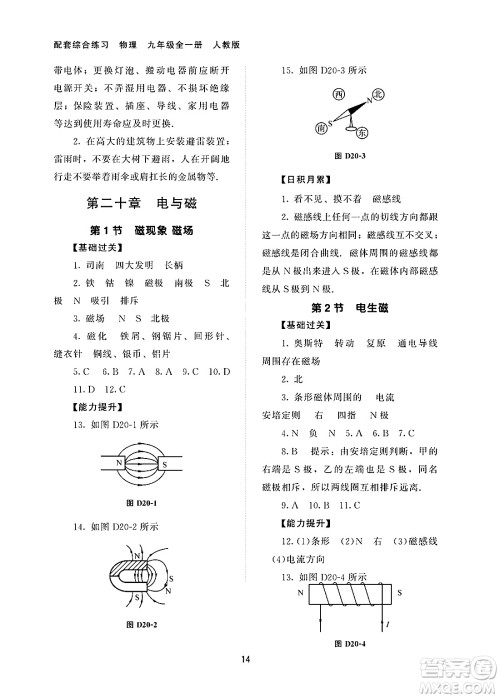 北京师范大学出版社2025年春配套综合练习九年级物理下册人教版答案