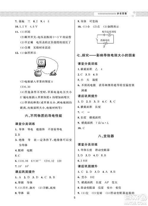 北京师范大学出版社2025年春配套综合练习九年级物理下册北师大版答案