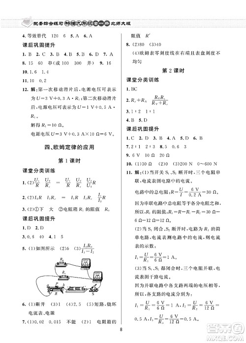 北京师范大学出版社2025年春配套综合练习九年级物理下册北师大版答案